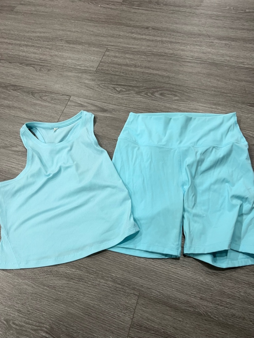CRZ Yoga/Yogaliciou Aqua Cropped Tank with Matching High-Waist Bike Shorts